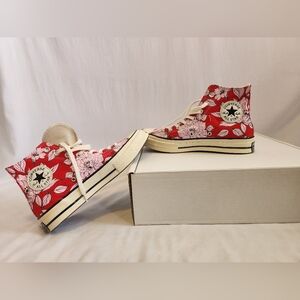 Converse Womens 9 Chuck 70 red pink floral high tops